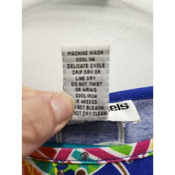 Cathy Daniels Womens Purse Print T-Shirt  Size 1X Blue Rhinestone Short Sleeve - Picture 5 of 7